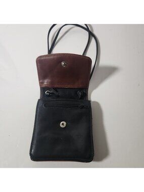 Vintage DAD Derek Alexander Black Leather Crossbody Mini Bag Travel Pouch Plaid